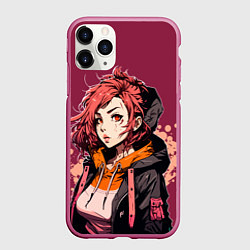 Чехол iPhone 11 Pro матовый Девушка-аниме с рыжими волосами, цвет: 3D-малиновый
