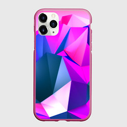 Чехол iPhone 11 Pro матовый Neon blue polygons, цвет: 3D-малиновый