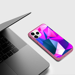 Чехол iPhone 11 Pro матовый Neon blue polygons, цвет: 3D-малиновый — фото 2