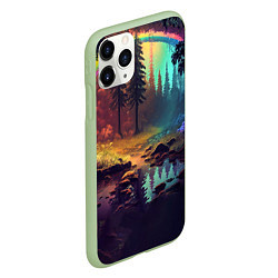 Чехол iPhone 11 Pro матовый Неоновый лес с радугой, цвет: 3D-салатовый — фото 2