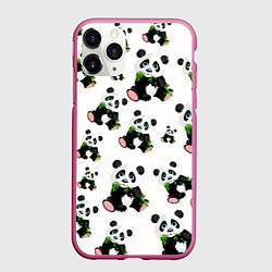Чехол iPhone 11 Pro матовый Панды и бамбук, цвет: 3D-малиновый