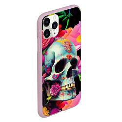 Чехол iPhone 11 Pro матовый Skull on a background of flowers - irezumi, цвет: 3D-розовый — фото 2