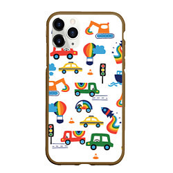 Чехол iPhone 11 Pro матовый Радужные машинки - паттерн, цвет: 3D-коричневый