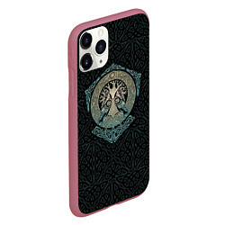 Чехол iPhone 11 Pro матовый Древо и вороны, цвет: 3D-малиновый — фото 2