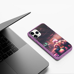 Чехол iPhone 11 Pro матовый Неоновый бар-девушка сзади, цвет: 3D-фиолетовый — фото 2
