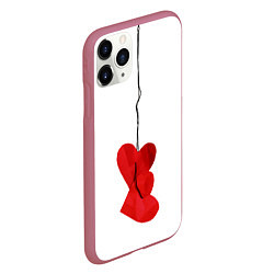 Чехол iPhone 11 Pro матовый Сердца валентинки, цвет: 3D-малиновый — фото 2