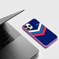 Чехол iPhone 11 Pro матовый Полосы - триколор Россия: темно-синий, цвет: 3D-фиолетовый — фото 2