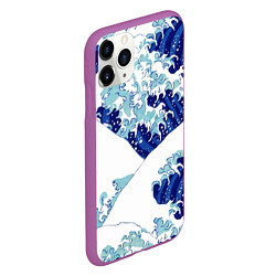 Чехол iPhone 11 Pro матовый Японская графика - волна - паттерн, цвет: 3D-фиолетовый — фото 2