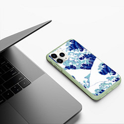 Чехол iPhone 11 Pro матовый Японская графика - волна - паттерн, цвет: 3D-салатовый — фото 2