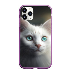 Чехол iPhone 11 Pro матовый Милый белый кот с голубыми глазами