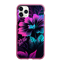 Чехол iPhone 11 Pro матовый Неоновый цветок, цвет: 3D-малиновый