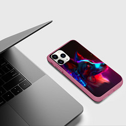 Чехол iPhone 11 Pro матовый Кибер-собака неон, цвет: 3D-малиновый — фото 2