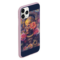 Чехол iPhone 11 Pro матовый Череп и розы жизни, цвет: 3D-розовый — фото 2