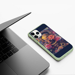 Чехол iPhone 11 Pro матовый Череп и розы жизни, цвет: 3D-салатовый — фото 2