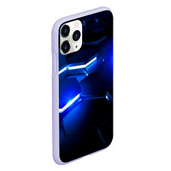 Чехол iPhone 11 Pro матовый Металлические соты с синей подсветкой, цвет: 3D-светло-сиреневый — фото 2