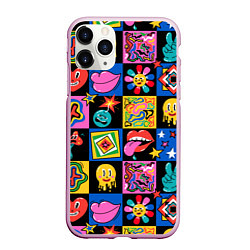 Чехол iPhone 11 Pro матовый Funny cartoon characters, цвет: 3D-розовый