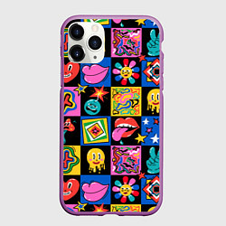 Чехол iPhone 11 Pro матовый Funny cartoon characters, цвет: 3D-фиолетовый