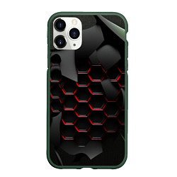 Чехол iPhone 11 Pro матовый Красные изогнутые соты, цвет: 3D-темно-зеленый