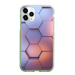 Чехол iPhone 11 Pro матовый Металлические шестиугольники, цвет: 3D-салатовый