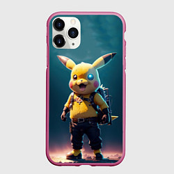 Чехол iPhone 11 Pro матовый Пикачу в стиле стимпанка нейросети, цвет: 3D-малиновый