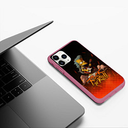 Чехол iPhone 11 Pro матовый Rock n roll fire Simpsons, цвет: 3D-малиновый — фото 2