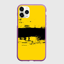 Чехол iPhone 11 Pro матовый Черно-желтая полоса Cyberpunk 2077, цвет: 3D-фиолетовый