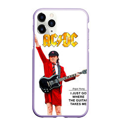 Чехол iPhone 11 Pro матовый Ангус Янг рок группа ACDC, цвет: 3D-светло-сиреневый