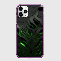 Чехол iPhone 11 Pro матовый Объемные черные и зеленые линии, цвет: 3D-фиолетовый