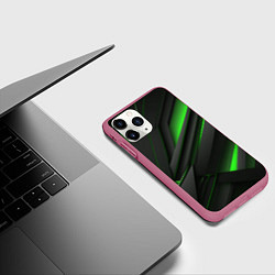 Чехол iPhone 11 Pro матовый Черно-зеленые объемные полосы, цвет: 3D-малиновый — фото 2