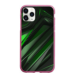 Чехол iPhone 11 Pro матовый Green black abstract, цвет: 3D-малиновый