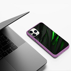 Чехол iPhone 11 Pro матовый Черные объекты в зеленым свечением, цвет: 3D-фиолетовый — фото 2