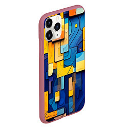 Чехол iPhone 11 Pro матовый Синие и жёлтые фигуры, цвет: 3D-малиновый — фото 2