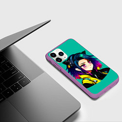 Чехол iPhone 11 Pro матовый Anime Cyberpunk Girl, цвет: 3D-фиолетовый — фото 2