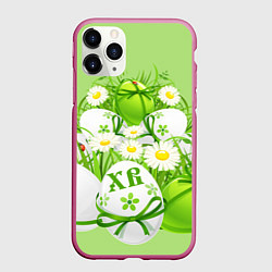 Чехол iPhone 11 Pro матовый Пасхальная, цвет: 3D-малиновый