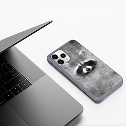 Чехол iPhone 11 Pro матовый Енот - grunge style texture, цвет: 3D-серый — фото 2