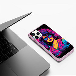 Чехол iPhone 11 Pro матовый Lady - retrowave style, цвет: 3D-розовый — фото 2