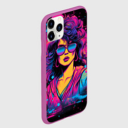 Чехол iPhone 11 Pro матовый Lady - retrowave style, цвет: 3D-фиолетовый — фото 2