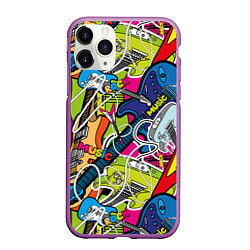 Чехол iPhone 11 Pro матовый Guitars - pop art pattern, цвет: 3D-фиолетовый