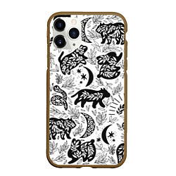 Чехол iPhone 11 Pro матовый Веточки и лесные звери - паттерн, цвет: 3D-коричневый