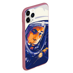 Чехол iPhone 11 Pro матовый Юрий Гагарин в скафандре, цвет: 3D-малиновый — фото 2