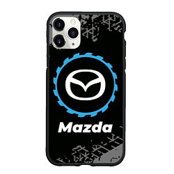 Чехол iPhone 11 Pro матовый Mazda в стиле Top Gear со следами шин на фоне, цвет: 3D-черный