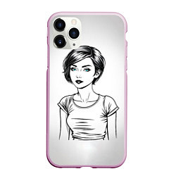 Чехол iPhone 11 Pro матовый Девушка с голубыми глазами, цвет: 3D-розовый