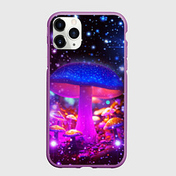 Чехол iPhone 11 Pro матовый Звезды и неоновые светящиеся грибы, цвет: 3D-фиолетовый