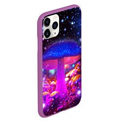 Чехол iPhone 11 Pro матовый Звезды и неоновые светящиеся грибы, цвет: 3D-фиолетовый — фото 2