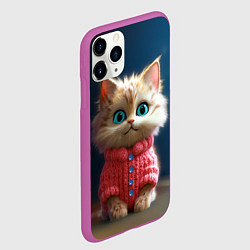 Чехол iPhone 11 Pro матовый Котик в розовом свитере, цвет: 3D-фиолетовый — фото 2