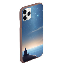 Чехол iPhone 11 Pro матовый Мальчик, космос и море, цвет: 3D-коричневый — фото 2