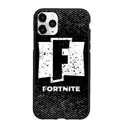 Чехол iPhone 11 Pro матовый Fortnite с потертостями на темном фоне