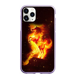 Чехол iPhone 11 Pro матовый Пылающий фантастический конь, цвет: 3D-светло-сиреневый
