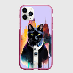 Чехол iPhone 11 Pro матовый Чёрный котяра в Нью-Йорке, цвет: 3D-малиновый