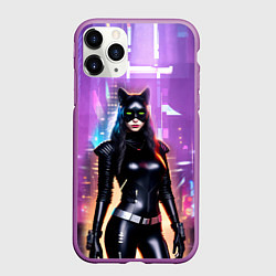 Чехол iPhone 11 Pro матовый Девушка-кошка - киберпанк, цвет: 3D-фиолетовый